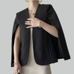 Cape style collarless jacket 00005