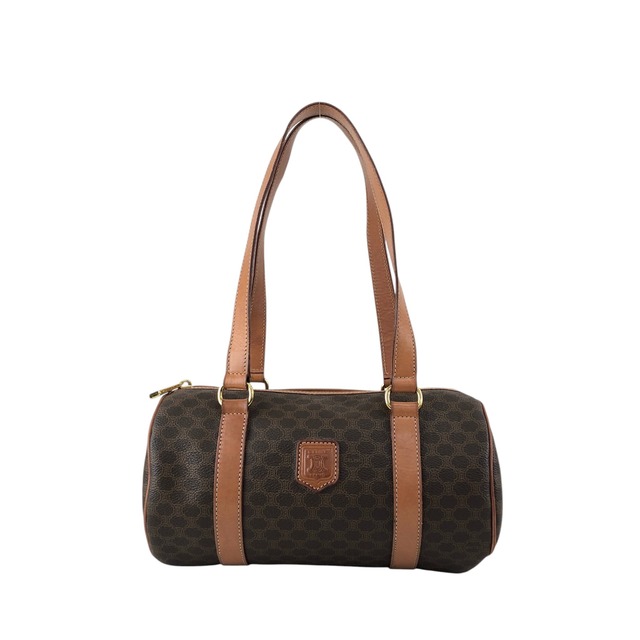 CELINE セリーヌ ハンドバッグ ブラウン ブラゾン型押し PVCレザー ロールバッグ vintage ヴィンテージ オールド 3wk4bc