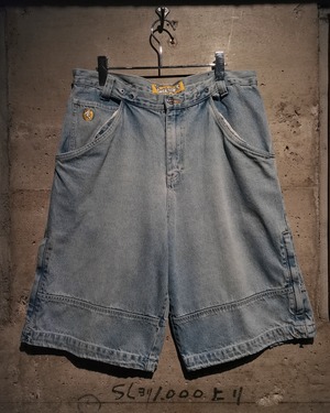 【Caka】"Snakeyes" Logo Embroidery Vintage Denim Baggy Shorts