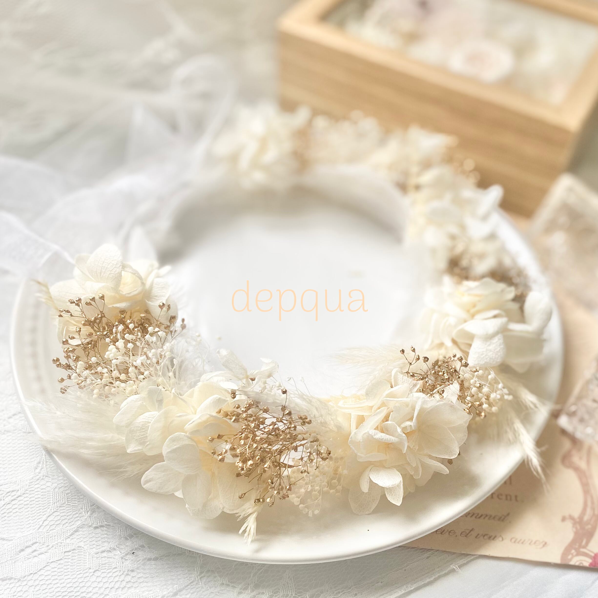 004 羽付き4種のwhite Gold ベビー 花冠 キッズ 花かんむり ベビー花冠専門店 Depqua 21