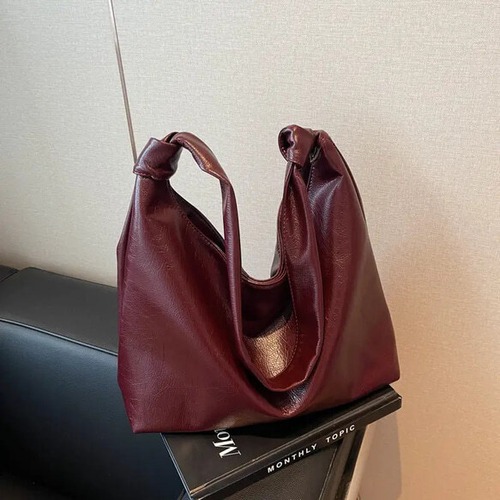 レディースバック ブラック カーキ レッド ハンドバック ３色 無地 フェイクレザー デイリーバック