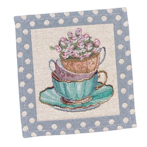 タペストリースクエアマット　ティーカップ　花　 ウクライナ製　テーブルセンター　コースター　