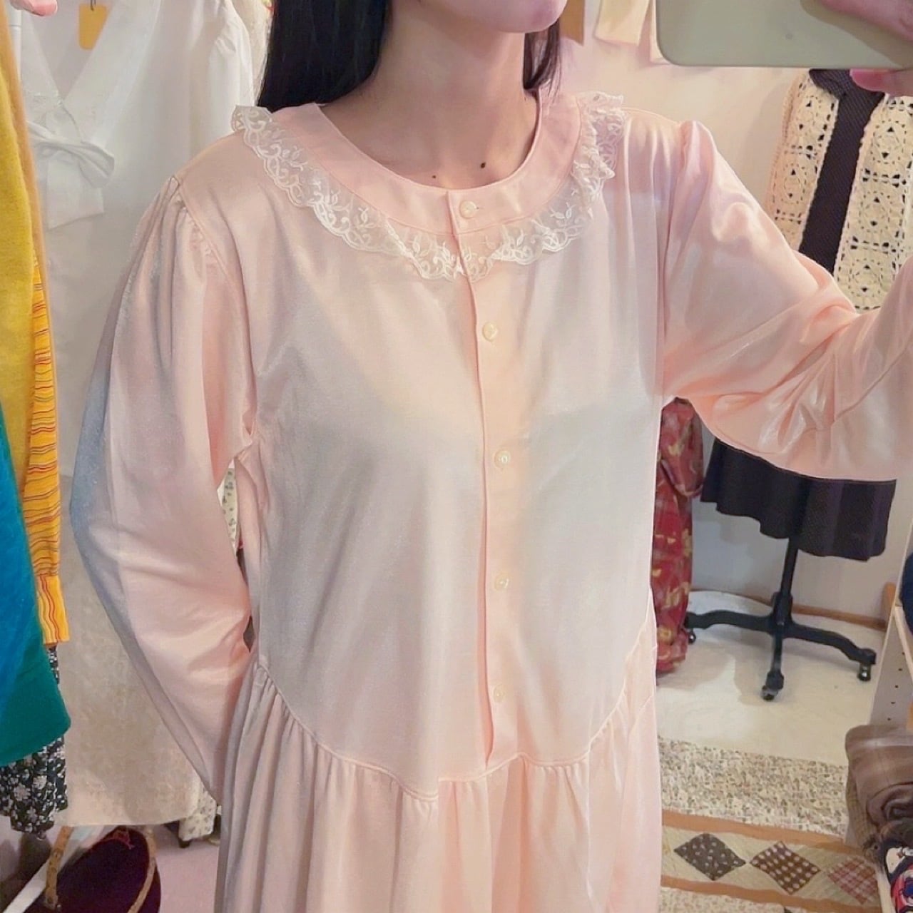 frill lace pink neglige one-piece