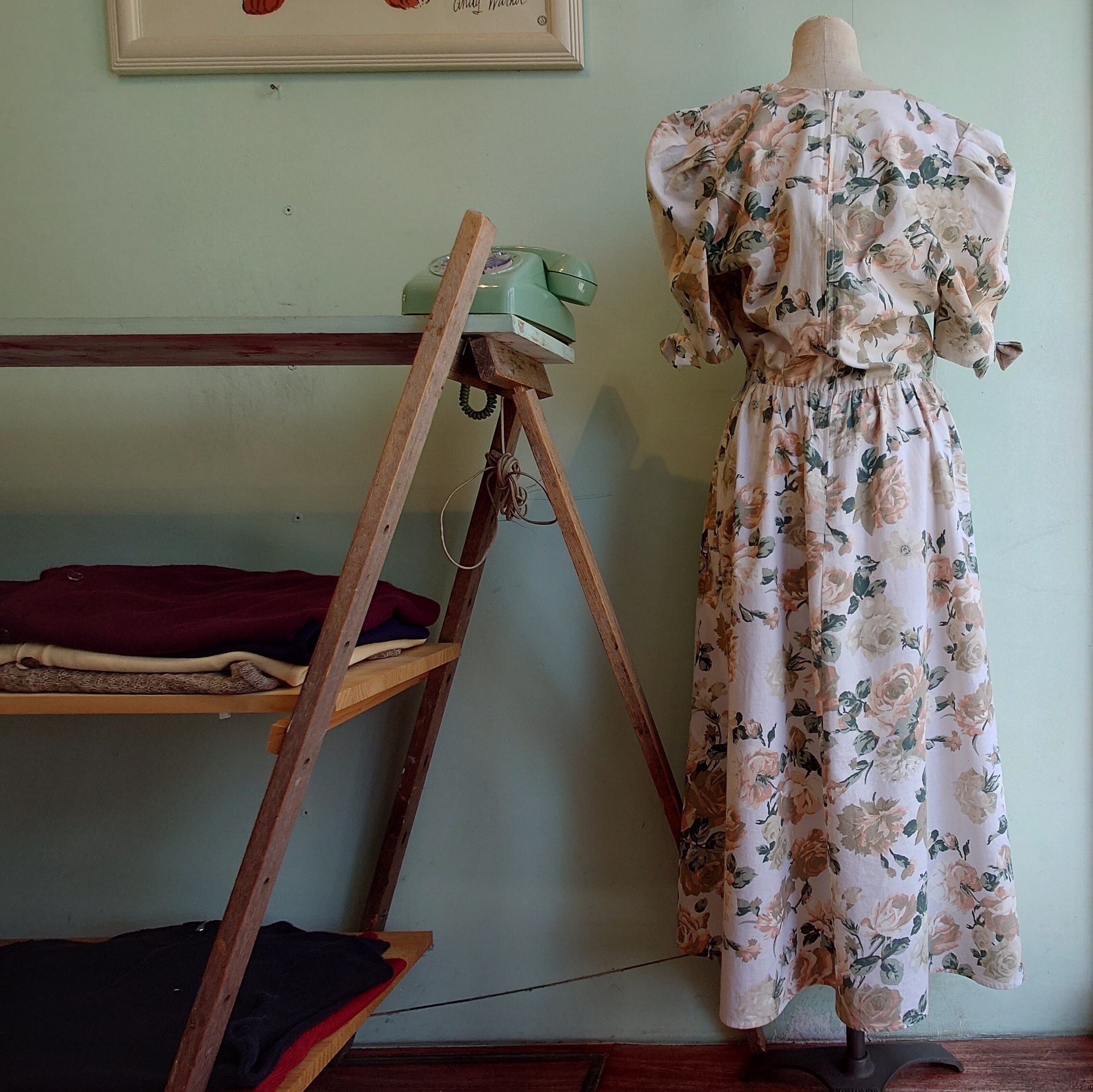 S.L. Fashions 80s vintage 花柄 ヴィンテージドレス パフスリーブ