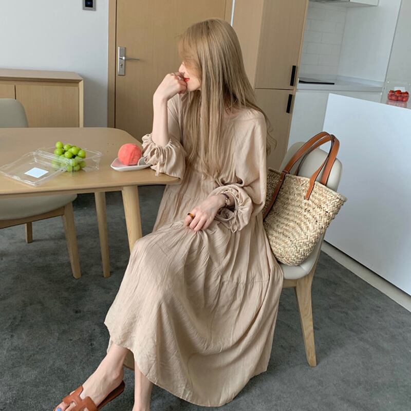 ロングドレス スプリングオータムルーズスリムスカート 大きめサイズ 春物 秋物 試着室33804349388