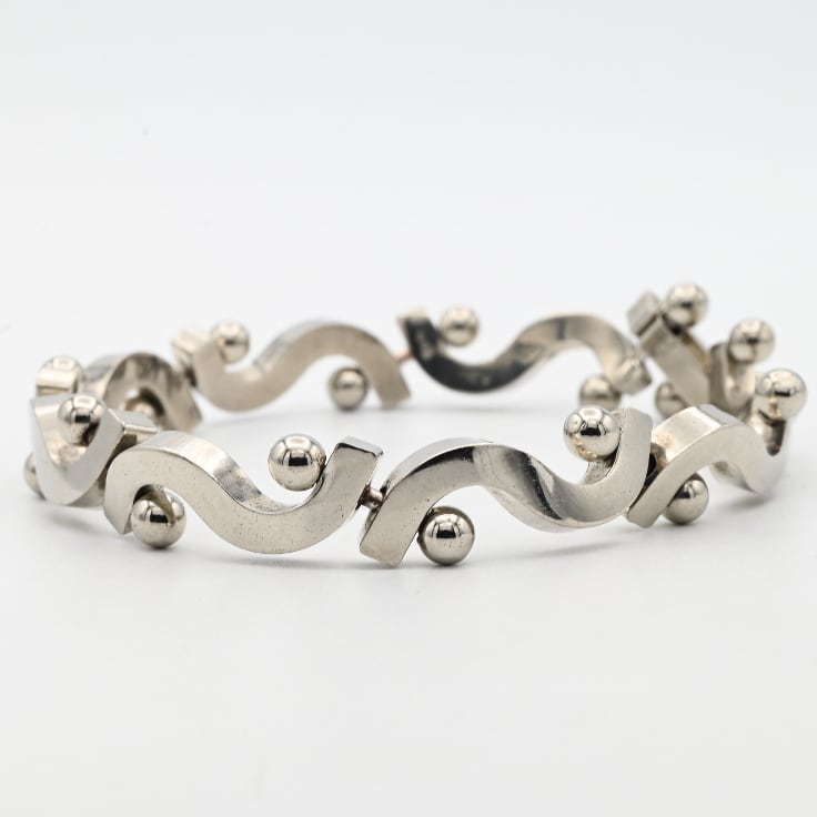 Modern S Curve Design Link Bracelet / Mexico | DÉMODÉ-Vintage