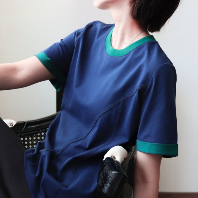 アシメステッチリンガーTシャツ　A02271