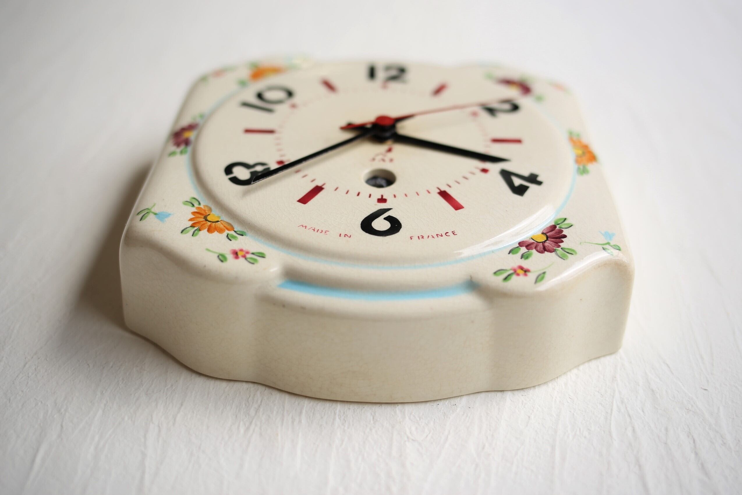 フランス アンティーク ヴィンテージ JAZ 壁掛け時計（陶器 花柄