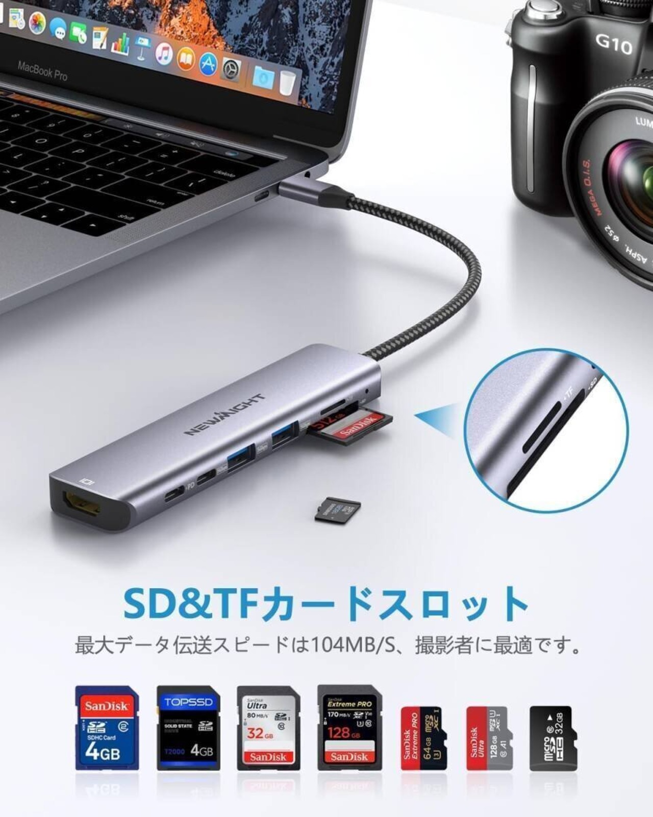 USB-C ハブ 7-in-1 アダプタ hdmi type-c ハブ usbハブ USB-A 高速データ転送 PD 100W 急速充電 SD/TFカードスロット Mac