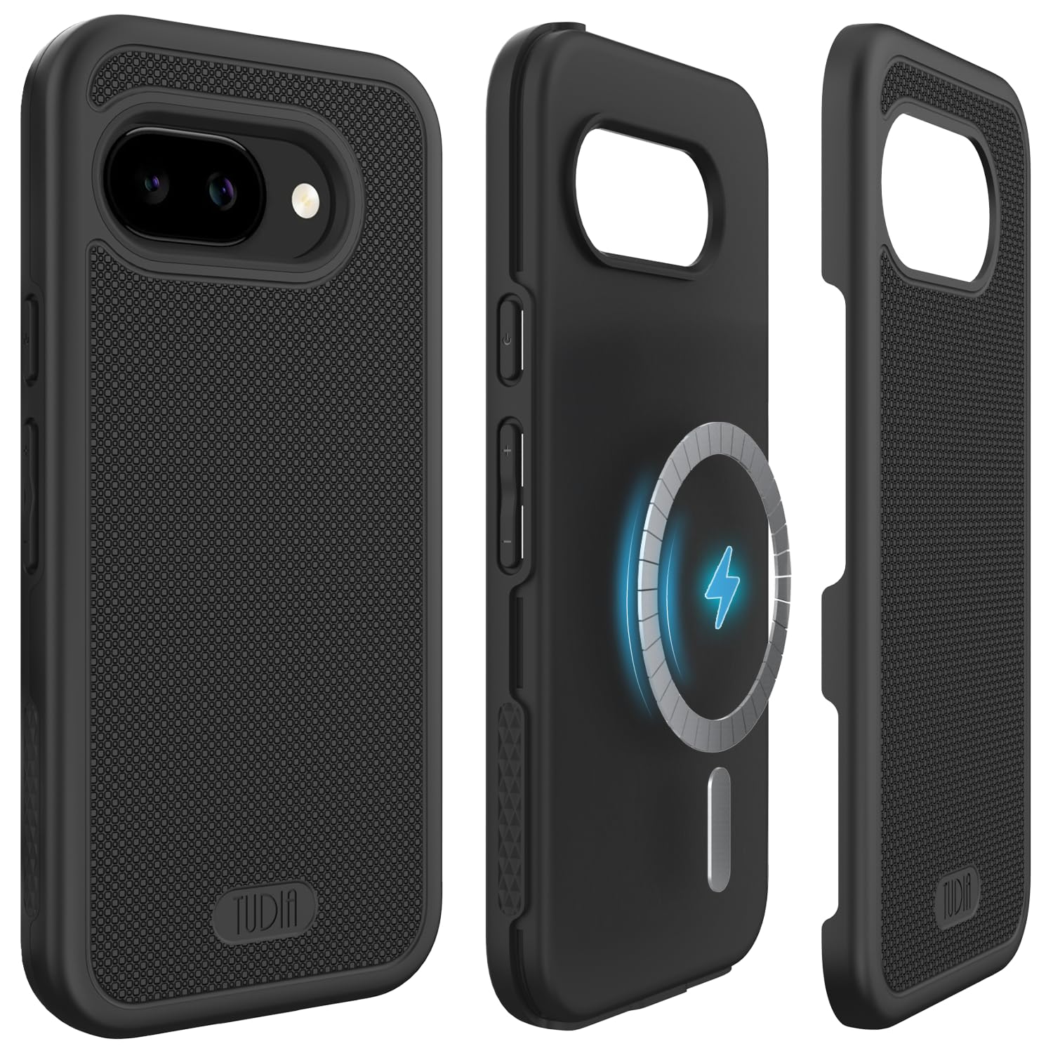 TUDIA「MagSafe対応・米軍規格」Google Pixel 9a 用 ケース 2025年モデル、「MergeGrip」落下テスト済み 二層構造 耐衝撃 スリム 滑り止め ヘビーデューティー保護ケース - マットブラック