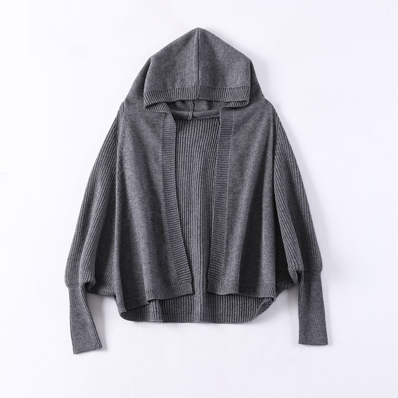 Hooded Dolman Sleeve Knit Cardigan TO0651