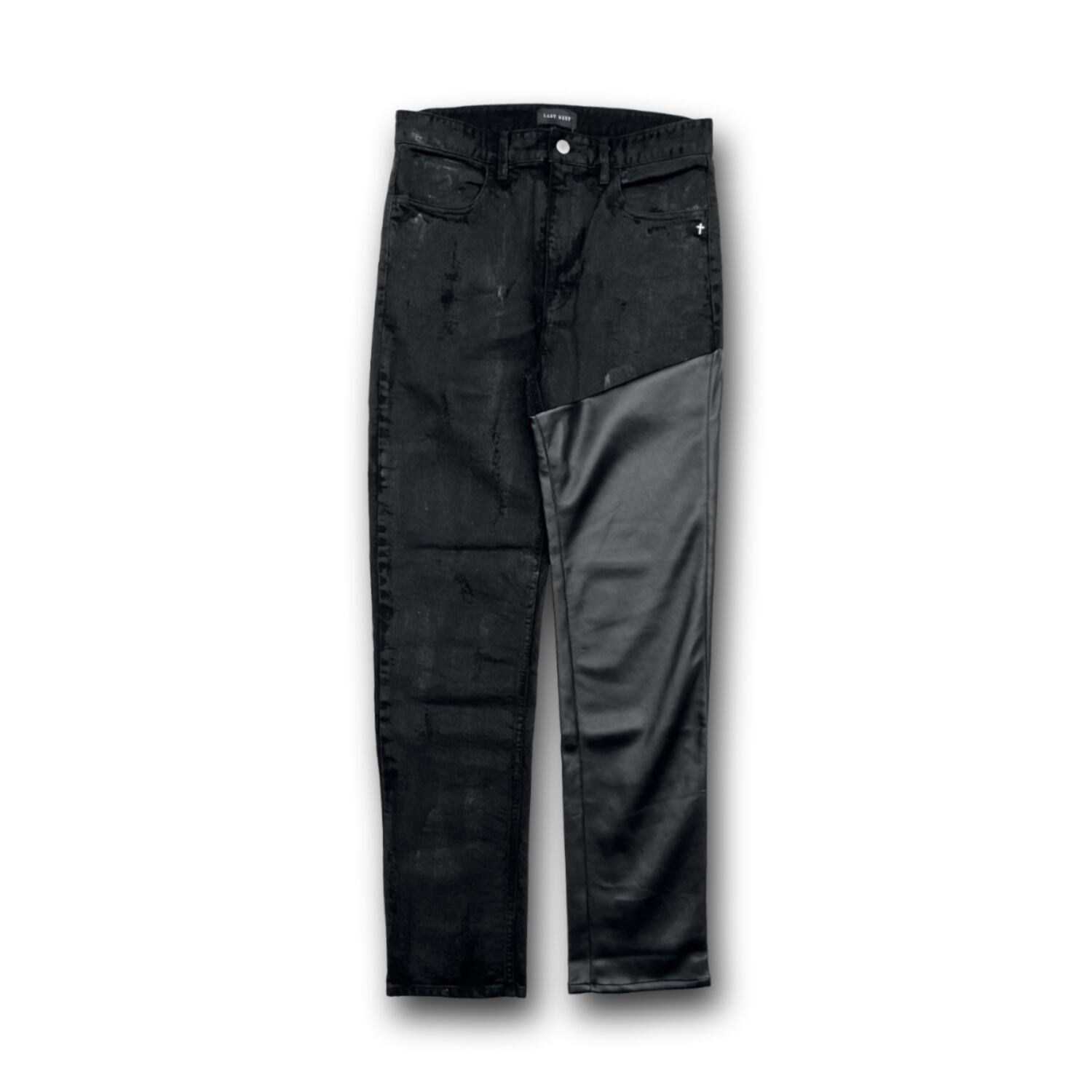 LAST NEST / Faux Leather Denim Switching Pants | HOLICK