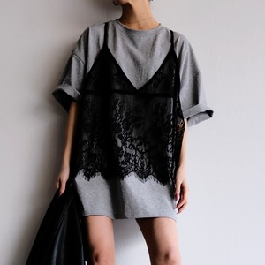 LACE UNDER OVER TEE / GRY