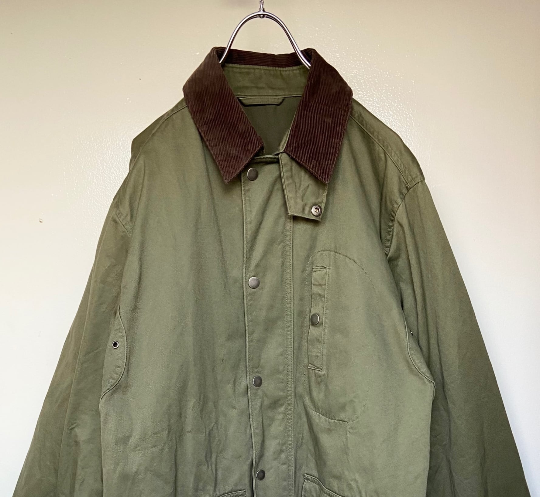 古着 フィールドコート ダックジャケットXL カーキ 襟コーデュロイ ミリタリー