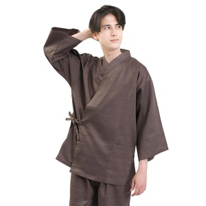 館内着 リネン対応 バニラン織 作務衣 上下セット 男女兼用 S F 2L サイズ ブラウン