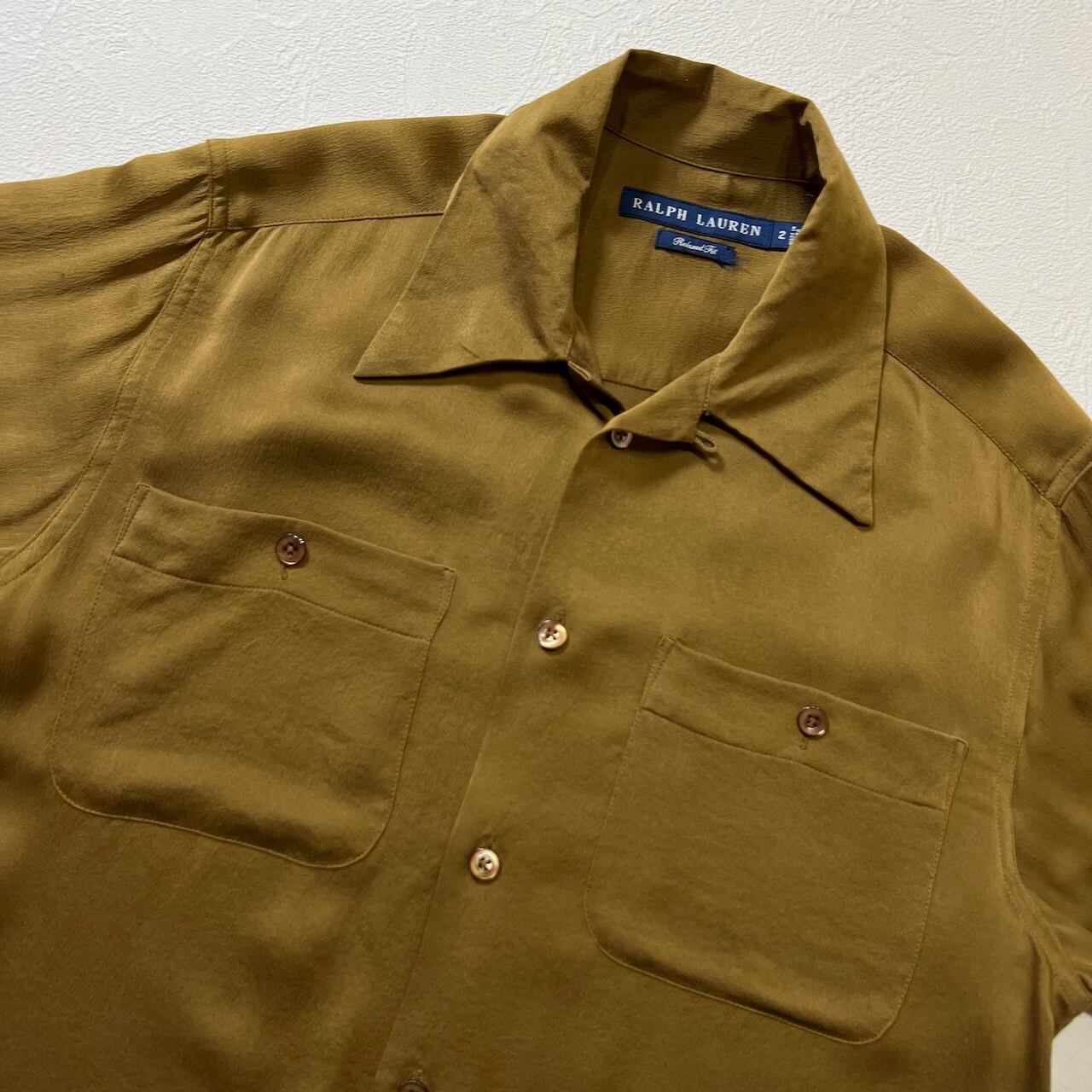 RALPH LAUREN シルク 開襟 オープンカラー 長袖シャツ ラルフローレン