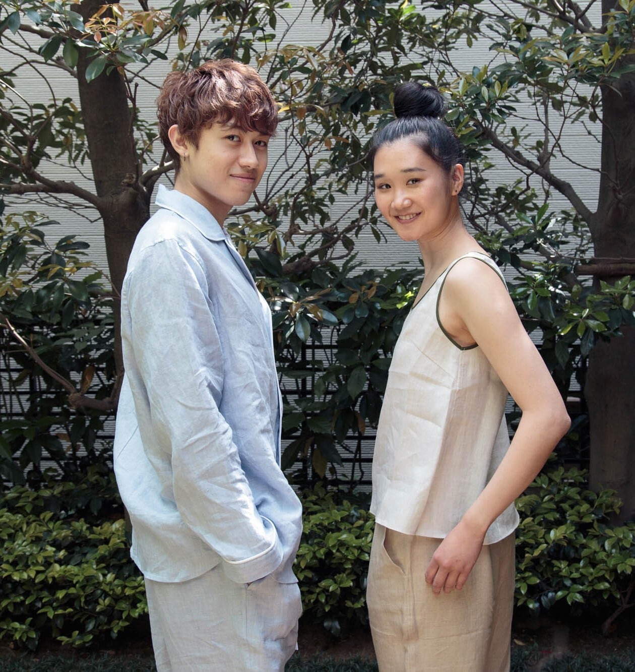 ﾚﾃﾞｨｰｽﾀﾝｸﾄｯﾌﾟ リネン100% クリーム色（パイピング白） | パジャマ