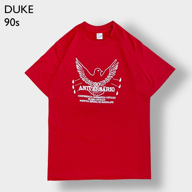 【DUKE】90s USA製 Tシャツ シングルステッチ ビンテージ 英字 ロゴ バックプリント デューク L US古着