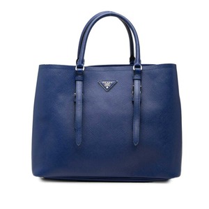 プラダ 三角ロゴプレート トートバッグ ブルー サフィアーノレザー レディース PRADA 【中古】