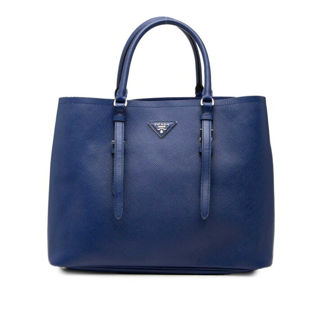 プラダ 三角ロゴプレート トートバッグ ブルー サフィアーノレザー レディース PRADA 【中古】