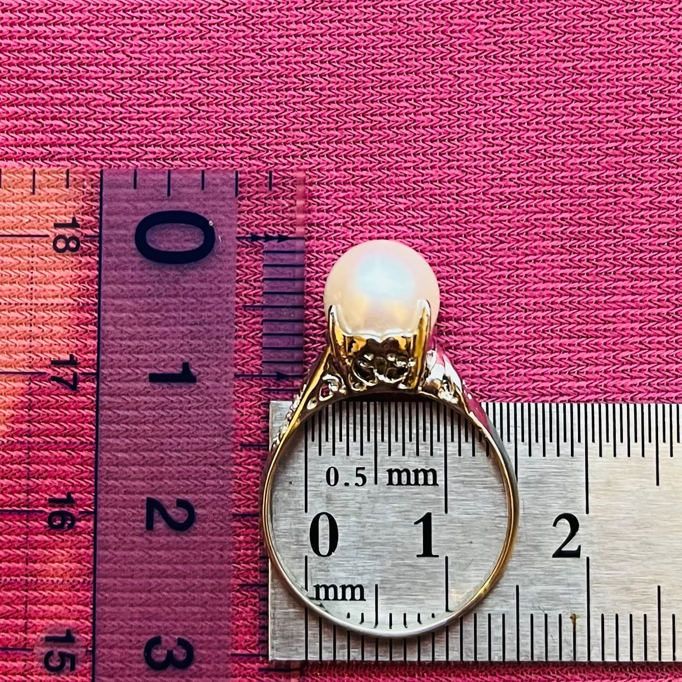 ヴィンテージ pt900 ダイヤモンド ピンクパール パール 2粒 リング les