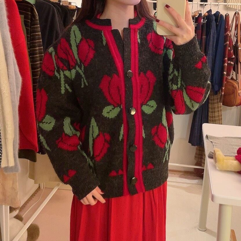 tulip jacquard knit cardigan