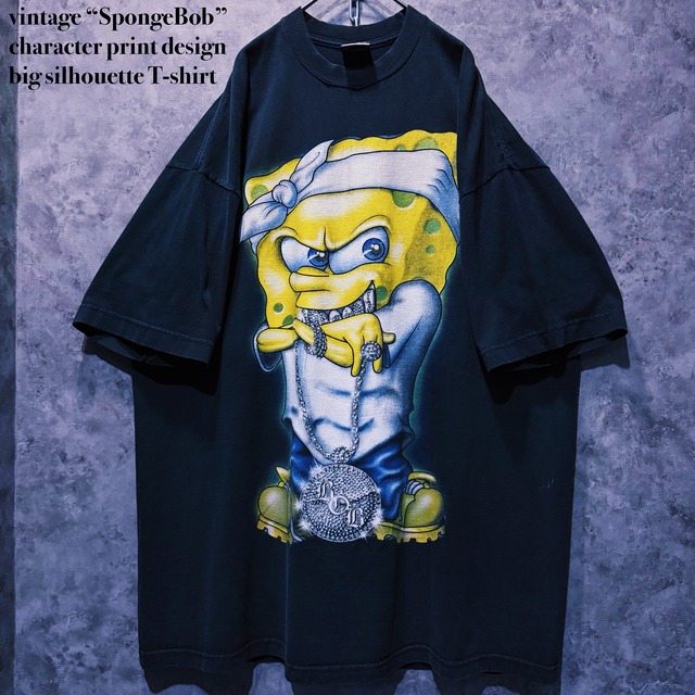 【doppio】vintage “SpongeBob” character print design big silhouette T-shirt