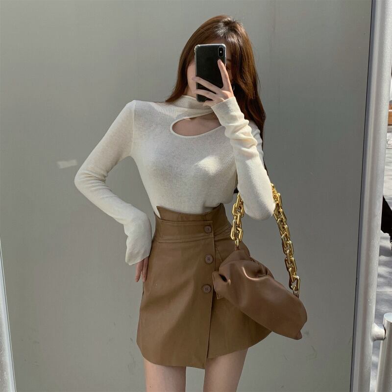 ボトムスシャツレディース秋冬ホワイトタイトフィットスリムフィットセーターハイネック長袖セーター2020新インナートップス ブラックストロベリース4096040555