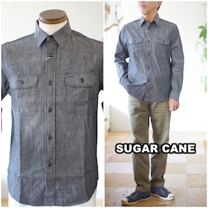 sugarcane シュガーケーン 　ブラックシャンブレーワークシャツ　メンズシャツ　ワークシャツ　sc29159