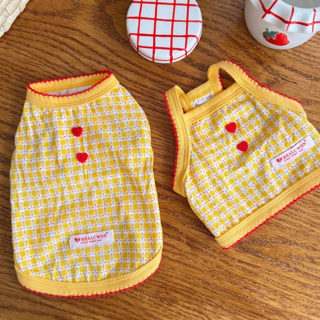 checkered tank top with heart buttons