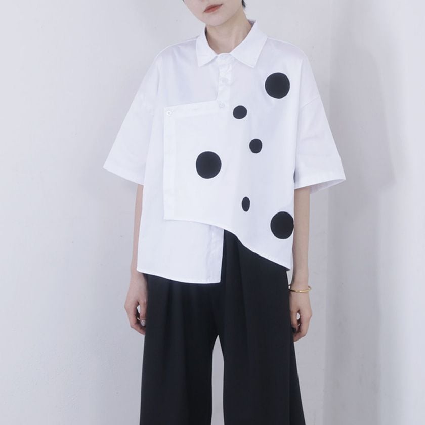 不規則なデザイン半袖水玉シャツ BL0380