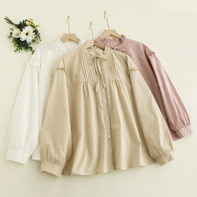 プリーツリボンデザインブラウス W1084