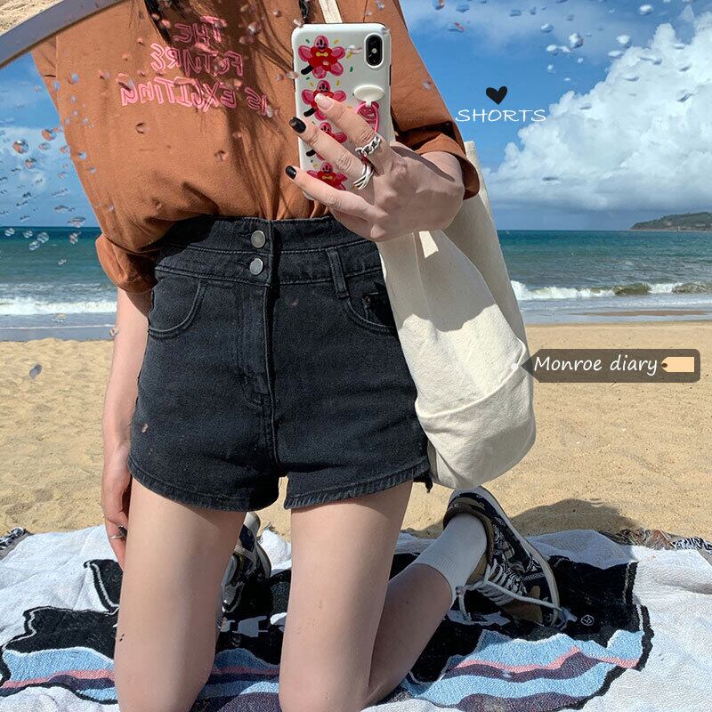 ブラックグレーハイウェストウェストショーツ レディースサマー薄手パンツ スリム 夏物 ブルマー モンロー87785586857