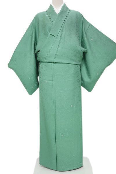 色無地 柿本市郎 丹後ちりめん 地紋 花 袷 黄緑　しつけ糸付き 本加賀友禅【柿本市郎】 絹のダイヤモンド【天蚕糸】 お茶会や式典に