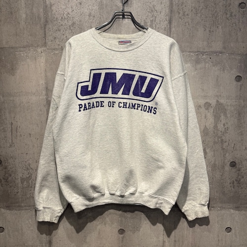 Hanes ヘインズ JMU PARADE OF CHAMPIONS カレッジロゴ スウェット 杢グレー パープル プリント クルーネック