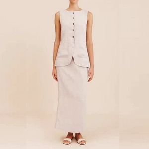 Linen Material Maxi Length A-Line Silhouette Skirt W00365