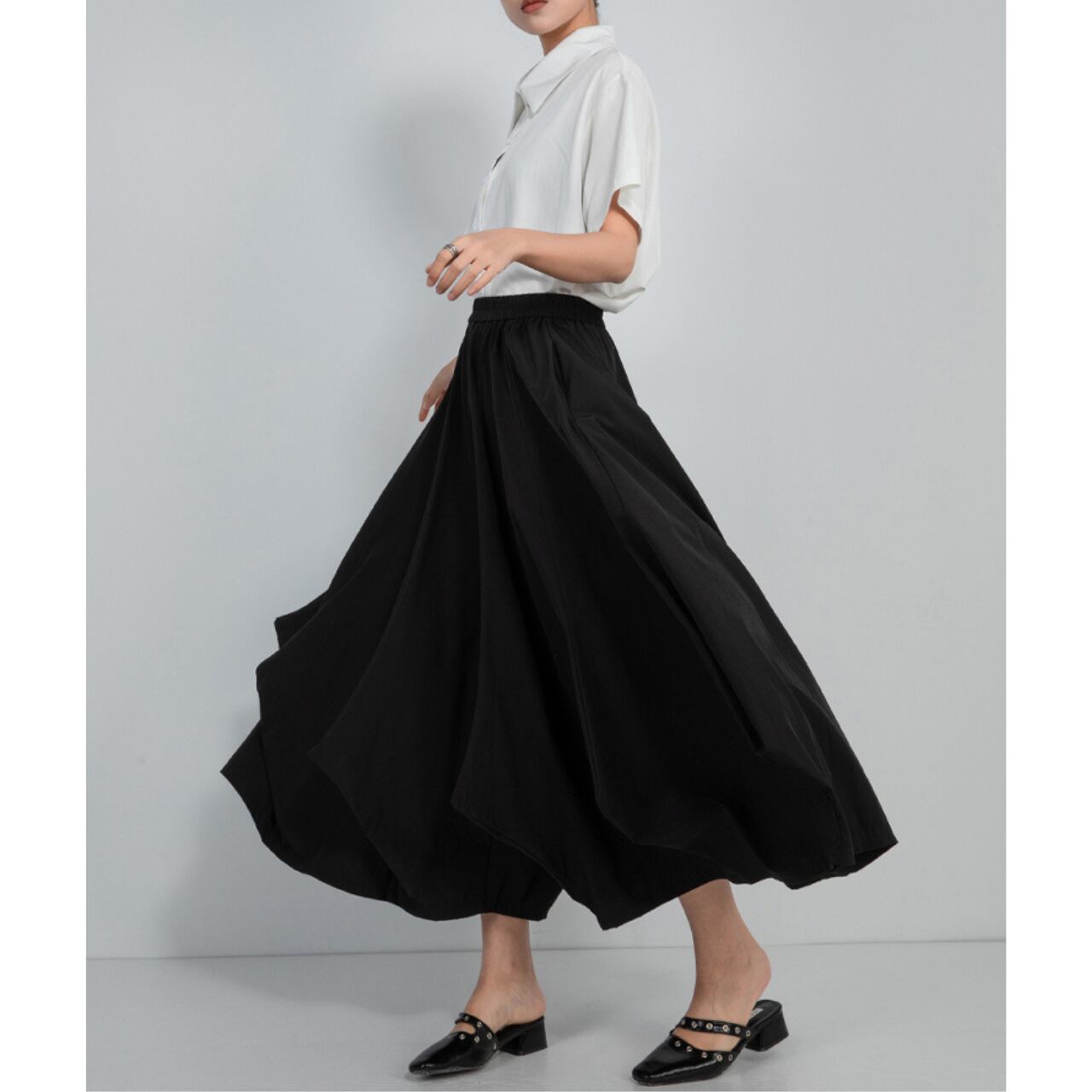 Drape Design High-Waist Wide-Leg Cropped Pants 00139