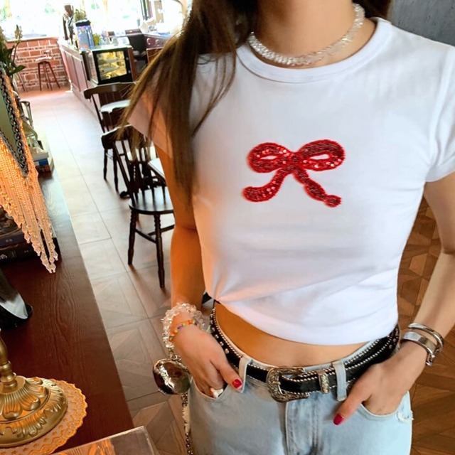 ビーズリボンナローTシャツ　R01163