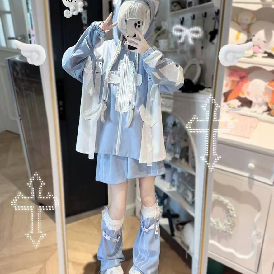 水色ロリィタ 天使界隈 ジャケット 量産型 十字架 フリル | ゴスロリ