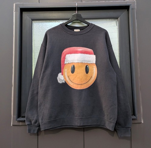 santa smily face print sweat shirt 小岩店