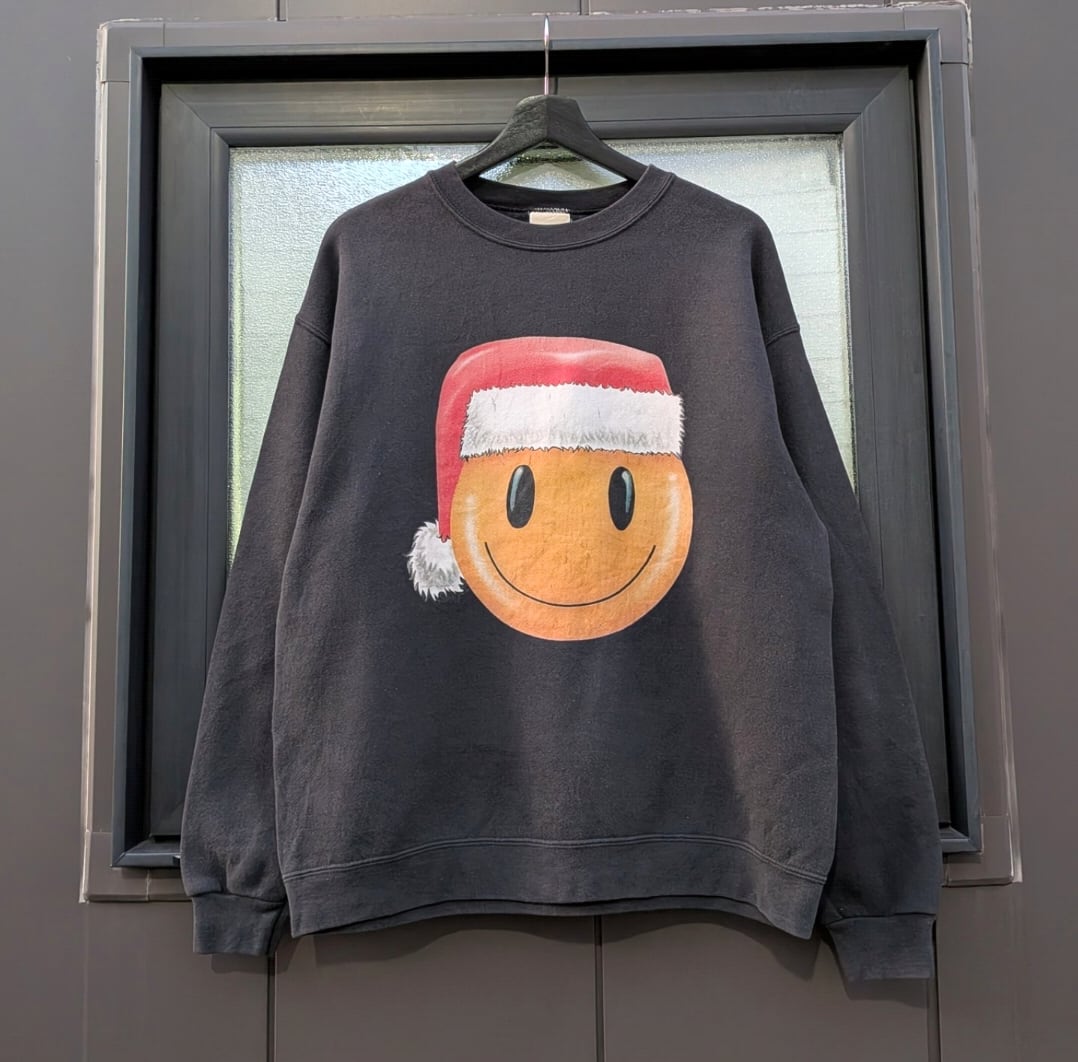 santa smily face print sweat shirt 小岩店