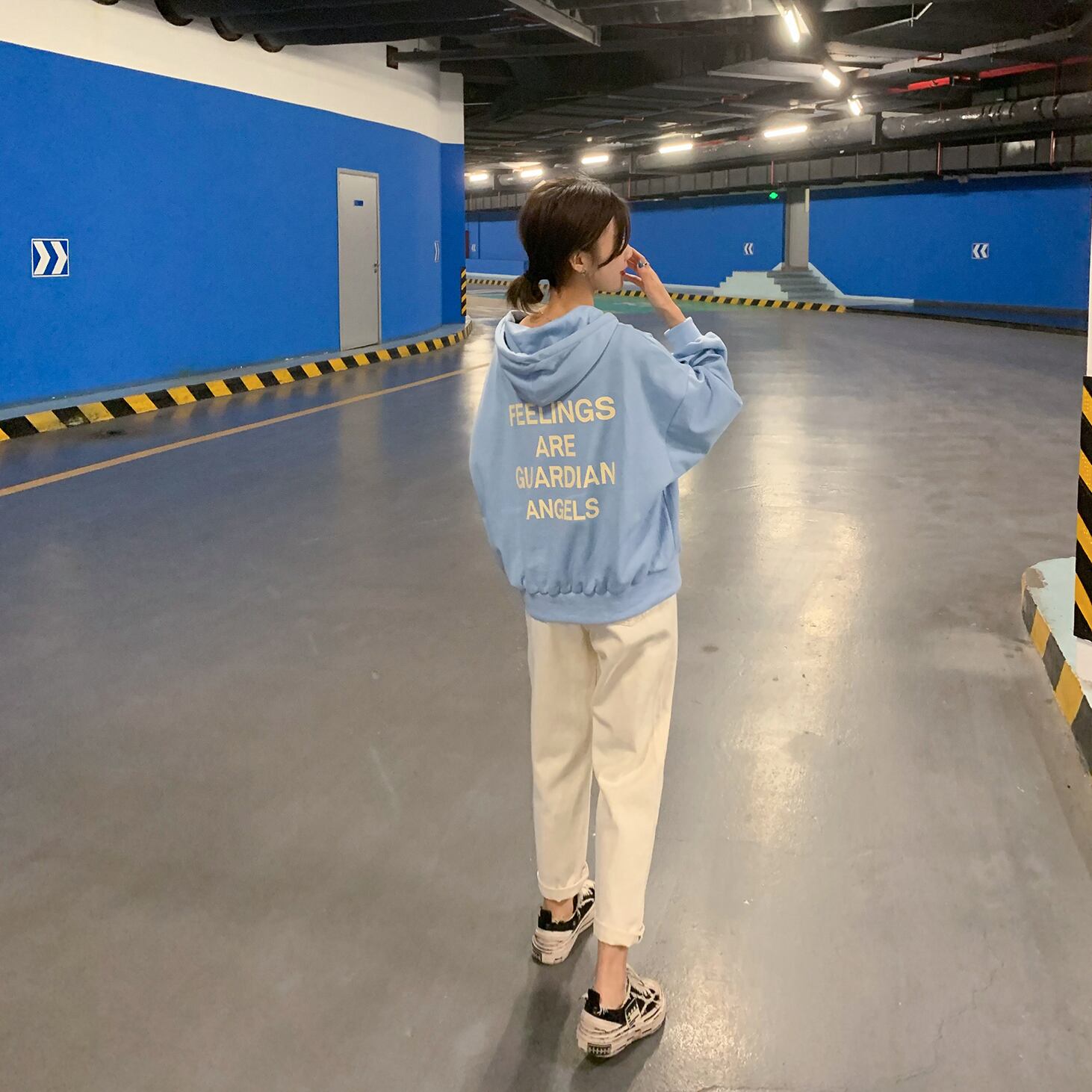 プリント柄フードレッドセーター スプリングブルートップス 大人ガーリー スウィート キュート カジュアル 春物 6Du_Shop_Women95411502678