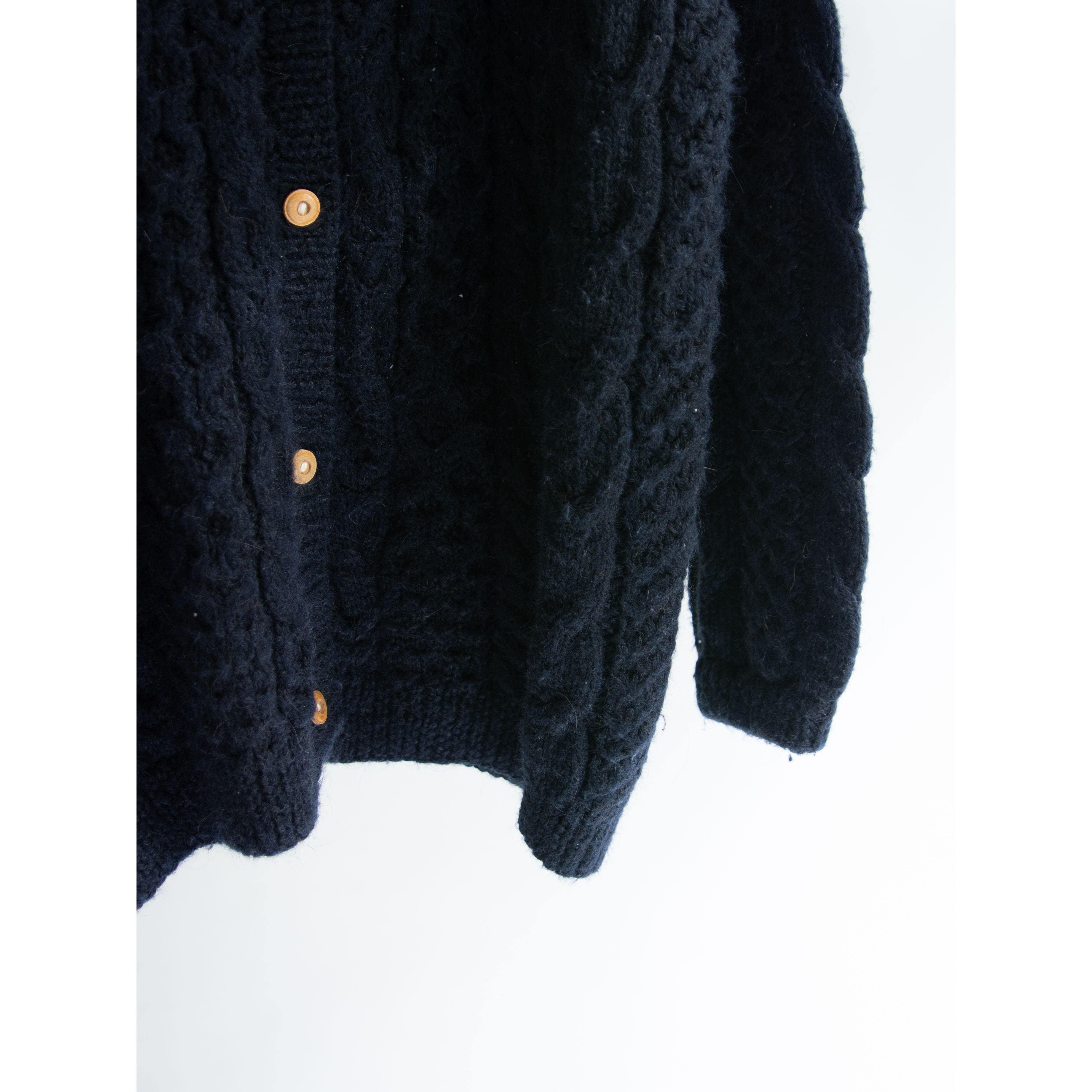 【Made in Peru】100% Alpaca cable knit cardigan（ペルー製 アルパカ ケーブルニットカーディガン クルーネックセーター）11d
