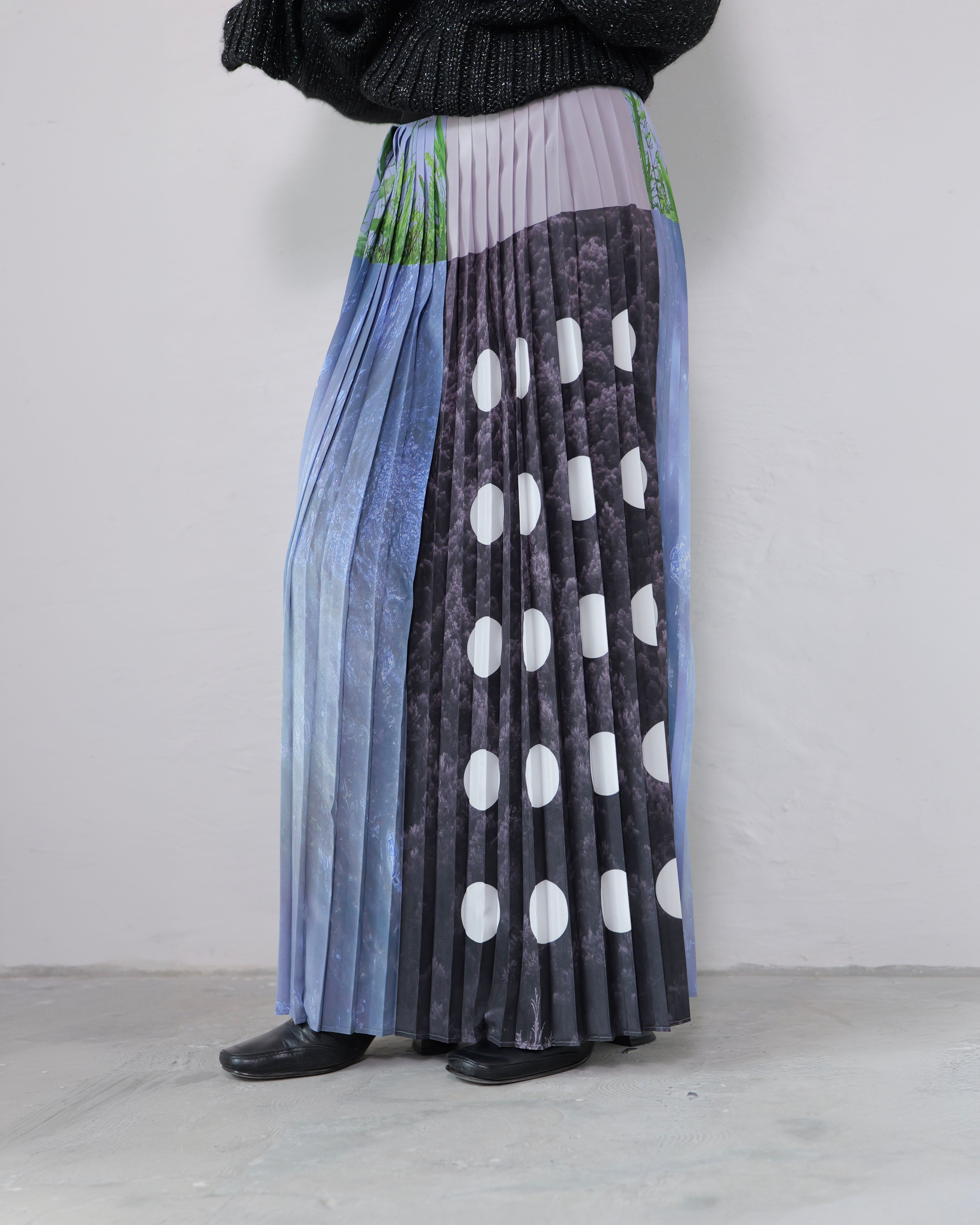 RITSUKO KARITA - Collage print pleats skirt : black line / (ﾘﾂｺｶﾘﾀ