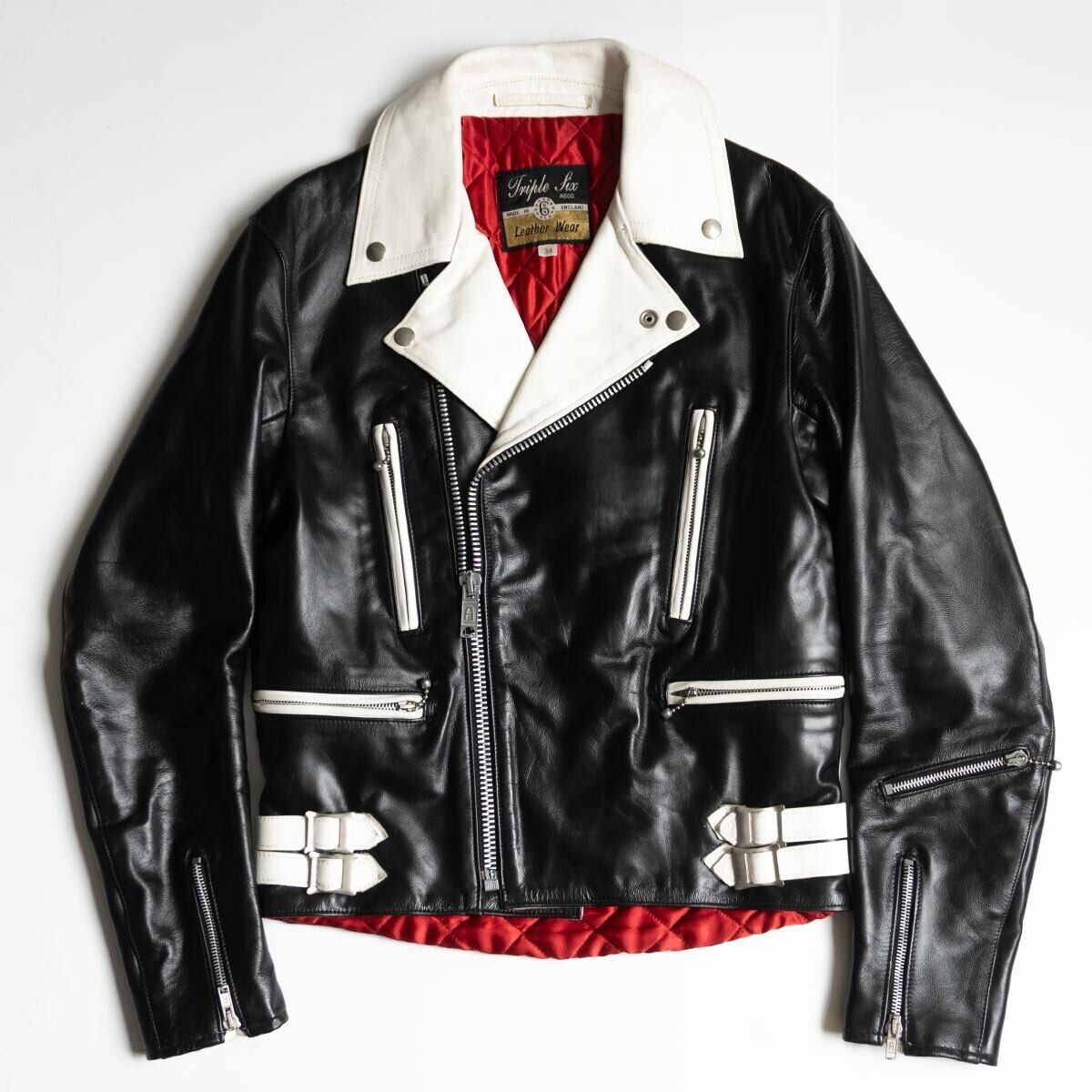 666 Leather Wear◇ダブルライダースジャケット/34/レザー/BLK 666