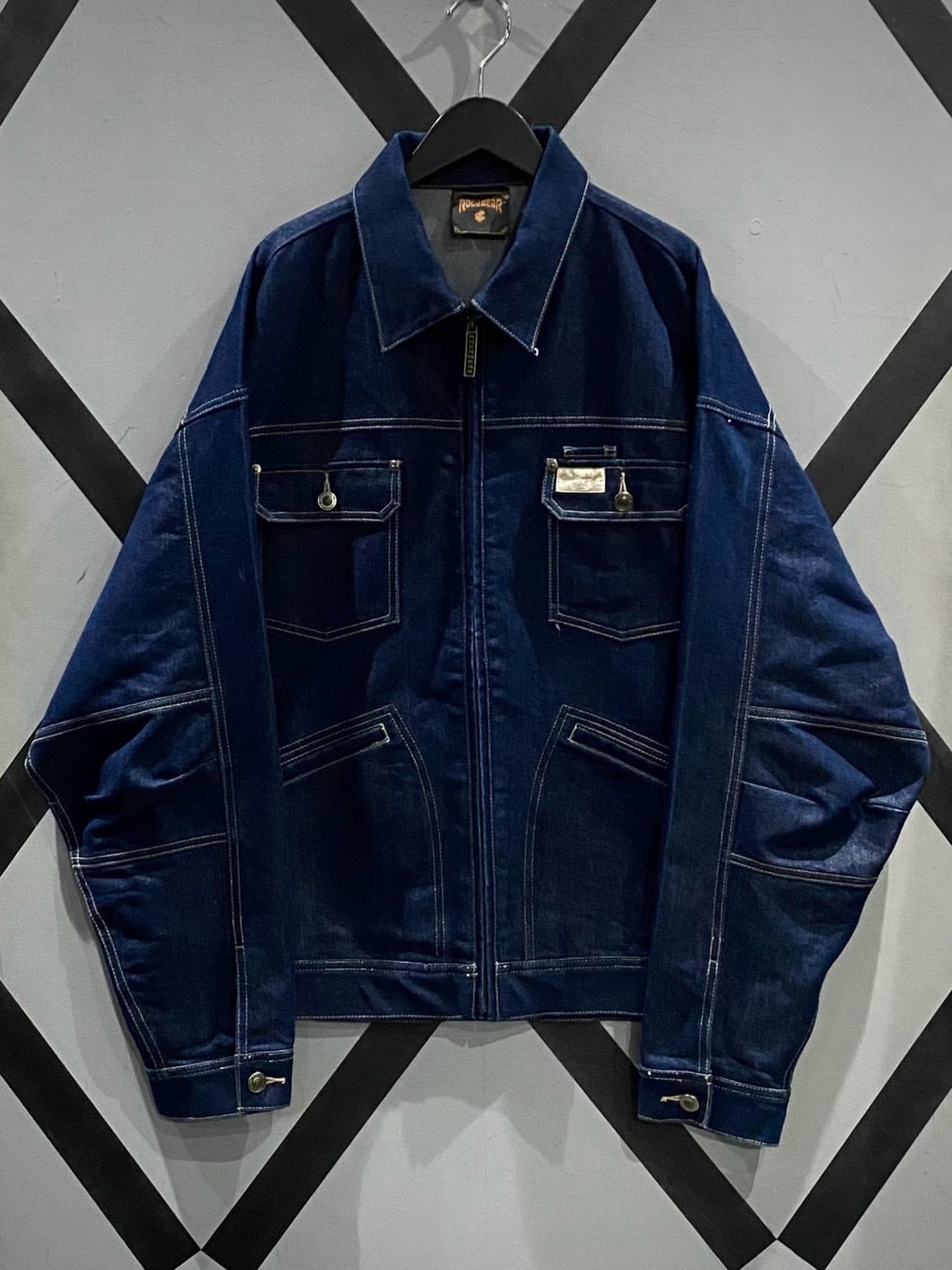 X VINTAGE】“ROCAWEAR” Vintage Loose Zip-Up Metallic Denim Jacket