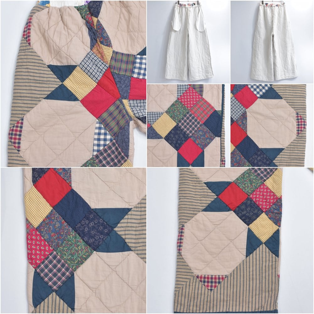 リメイク　ヴィンテージ　パッチワーク　ワイドパンツ Remake リメイク ハンドメイド デザイン パッチワーク キルト