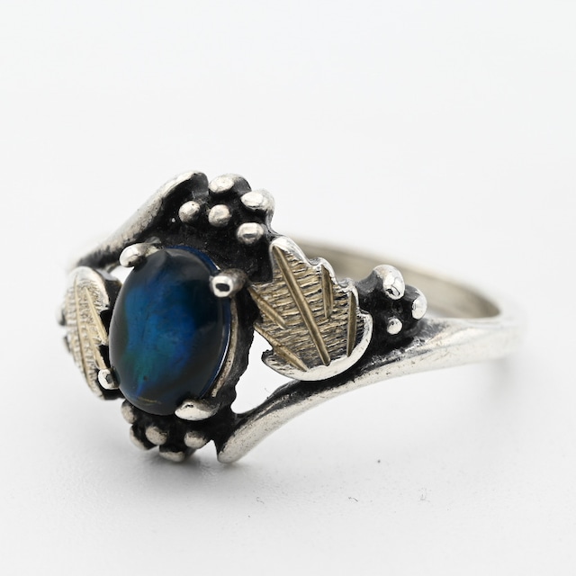 12K White Gold / Silver Labradorite Top Ring #15.5 / Denmark