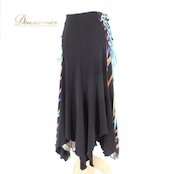 ダンス衣装 社交ダンス レディース レッスンウェア ブラック系 ピンク系 パープル系 ブルー系 グリーン系 イエロー系 オレンジ系 スカート レッスン ステージ衣装 フリンジ風 スカート丈 ミモレ丈風 練習着 ダンス発表会 華やか ブラック 黒 マルチカラー ウエストゴム フレア 切替デザイン 大きく広がる裾 動きやすい ポリエステル ダンスコーデ 社交ダンススカート ラテン モダン 競技 フィット感 伸縮 ストレッチ 柄ラインカラフル 裾広がり 裾フレア 衣装 女子 カラフル スリム見え 黒ベース