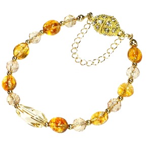 天然石 シトリン&水晶 マグネットブレスレット(落下防止チェーン付)